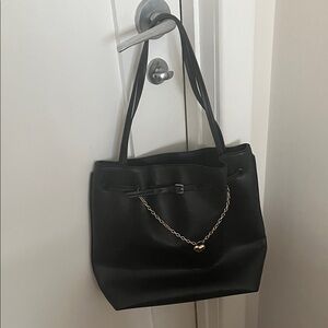 H&M Black Tote with Gold Chain Accent